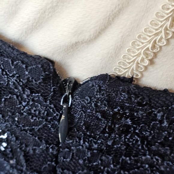 Y2K Womens Dark Blue Lace Sequins Formal Dress Bolero Sz 8 Stretchy Mother Bride - Picture 12 of 14